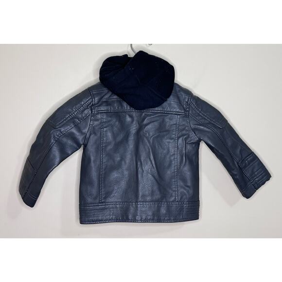Urban Republic Toddler Bomber Jacket 24 Months Dark Grey Hooded Faux Leather - Picture 2 of 9